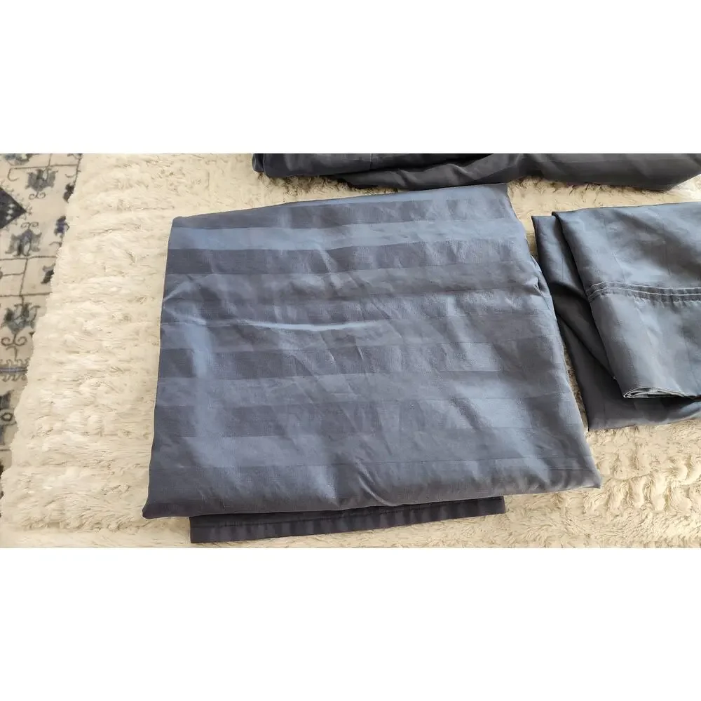 100% Egyptian Cotton Twin Bed Sheets 700 Thread Count Blue Striped Home Dorm